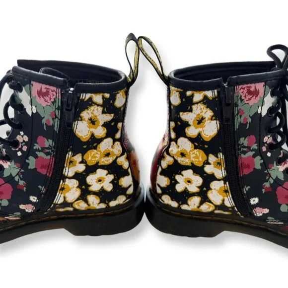 Dr. Martens 1460 Floral Mash Up Black Leather Lace Up Boots Size US 4 Juniors - Picture 4 of 15